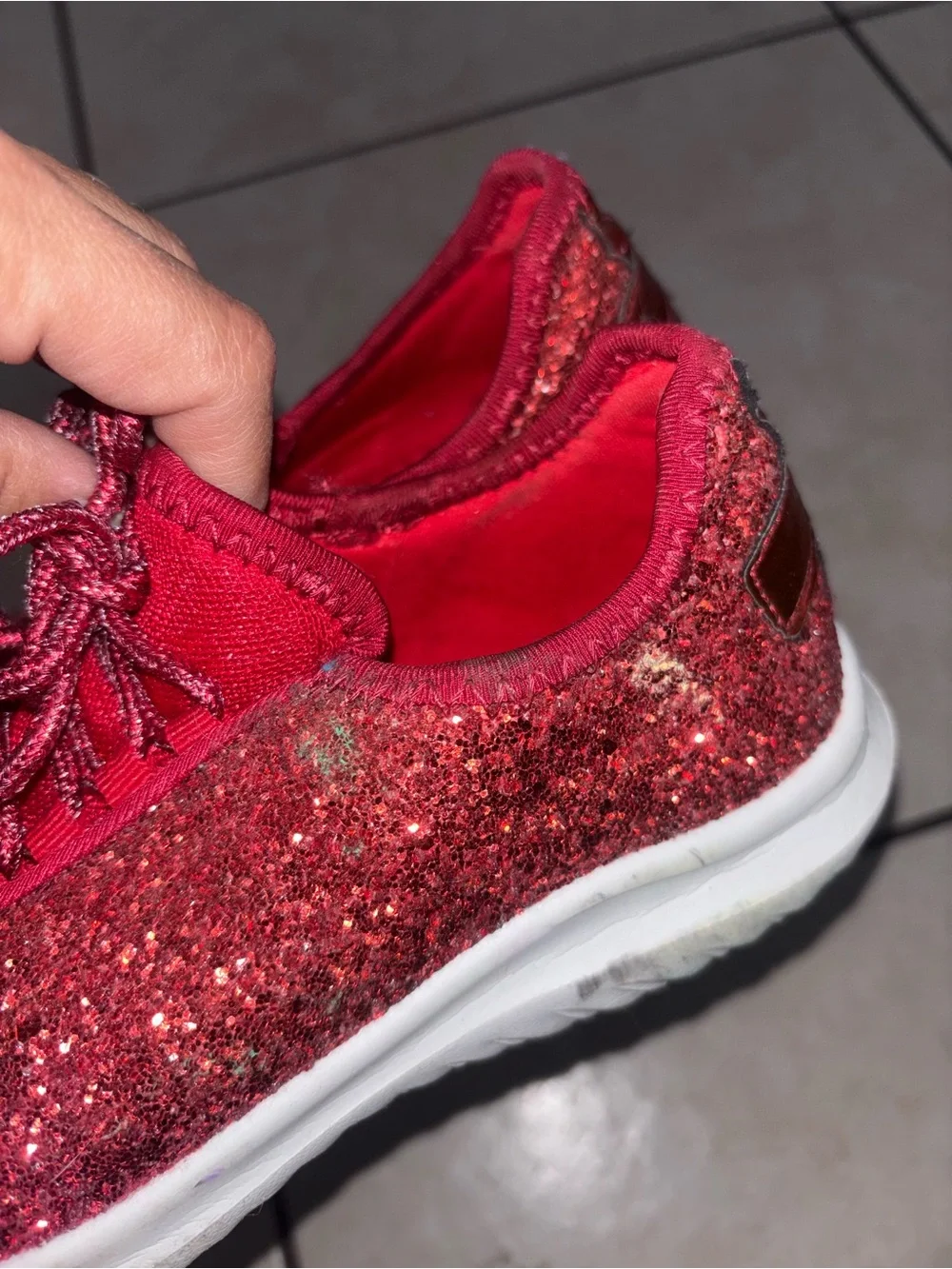 Red Glitter Lace-Up Women's Sneakers